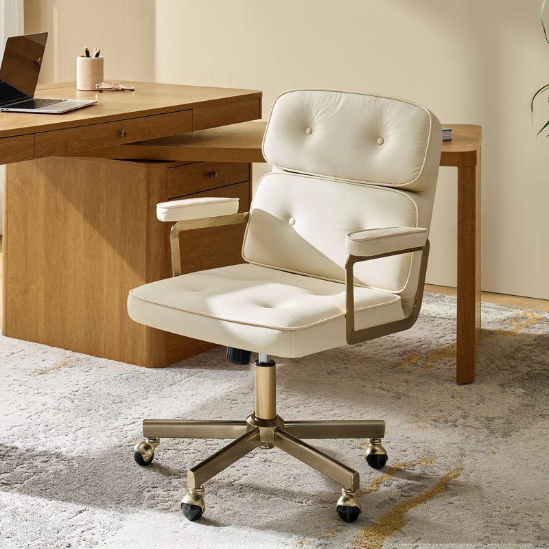 Debby 24" W Faux Leather Tilting Swivel Office Chair with Adjustable Height, Ivory