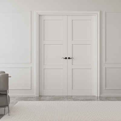 3 Paneled Solid Manufactured Wood 80'' Interior French Doors With Hardware Kit / Frame