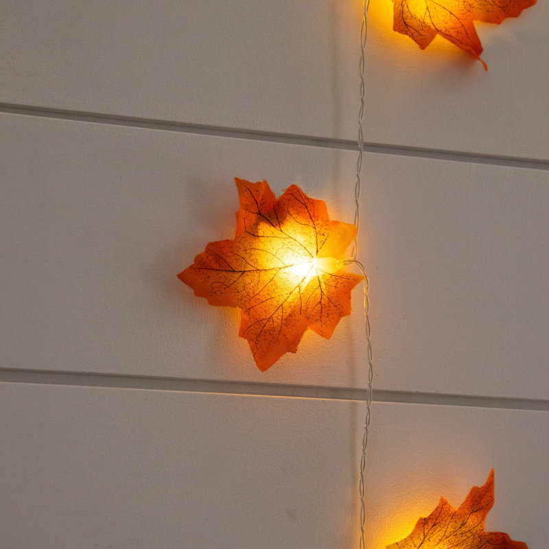 5Ft. Pre-Lit Autumn Maple Leaf Artificial Fall Garland With 10 Warm White LED String Lights - Set Of 3