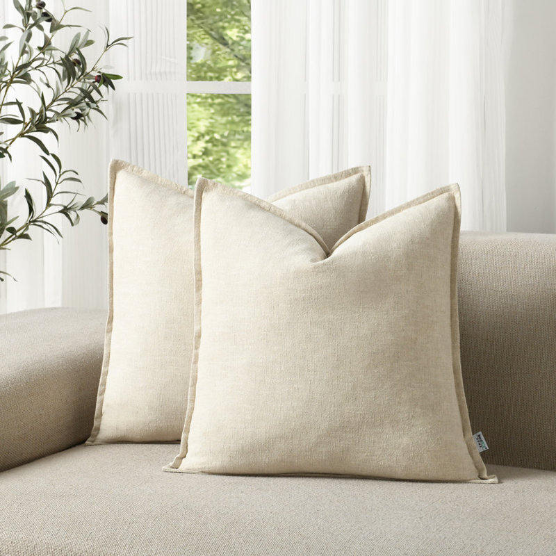 Housse de coussin Boho Farmhouse Pillow Cover, Lin naturel, Carré 18 po