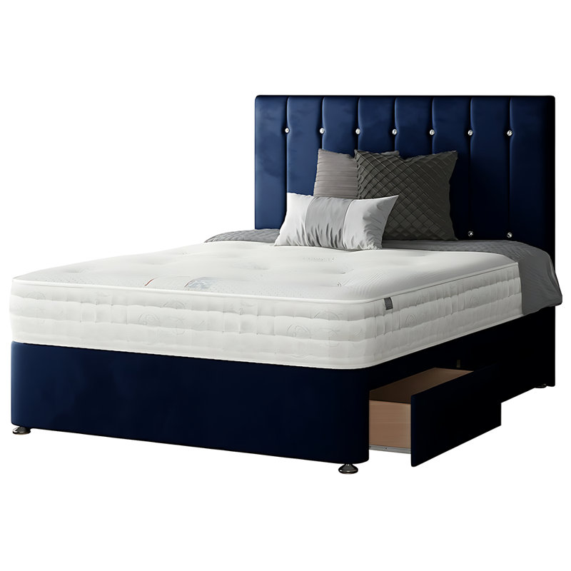 New Fairfield Divan Bed Base, Blue, Super King (6'), 2 Foot-end Drawers
