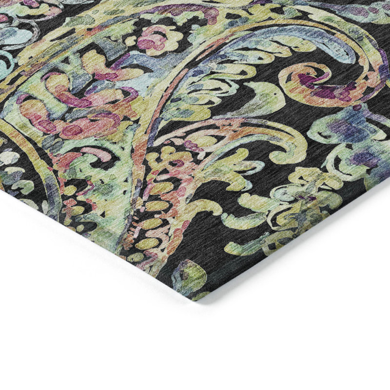 Tapis intérieur / extérieur vert 8 pi x 10 pi avec motif cachemire lavable