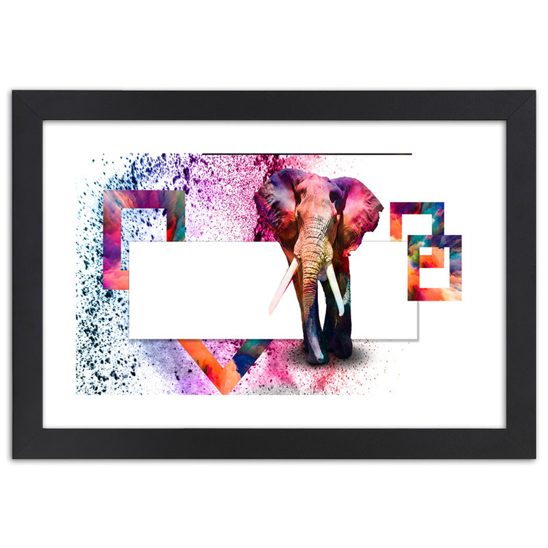 Elephant Animals - Single Picture Frame Print, Black, 60cm H x 90cm W