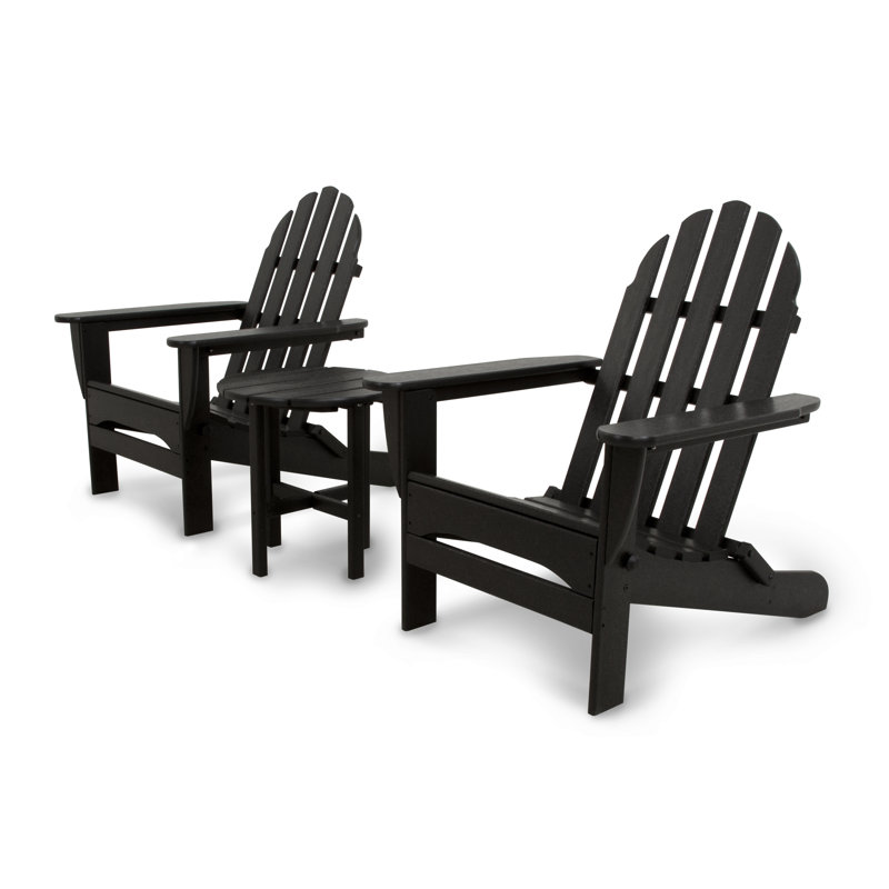 POLYWOOD Classics 3-Piece Folding Adirondack Set, Black