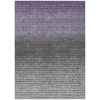 5' X 8' Purple And Grey Abstract Washable Indoor Outdoor Area Rug