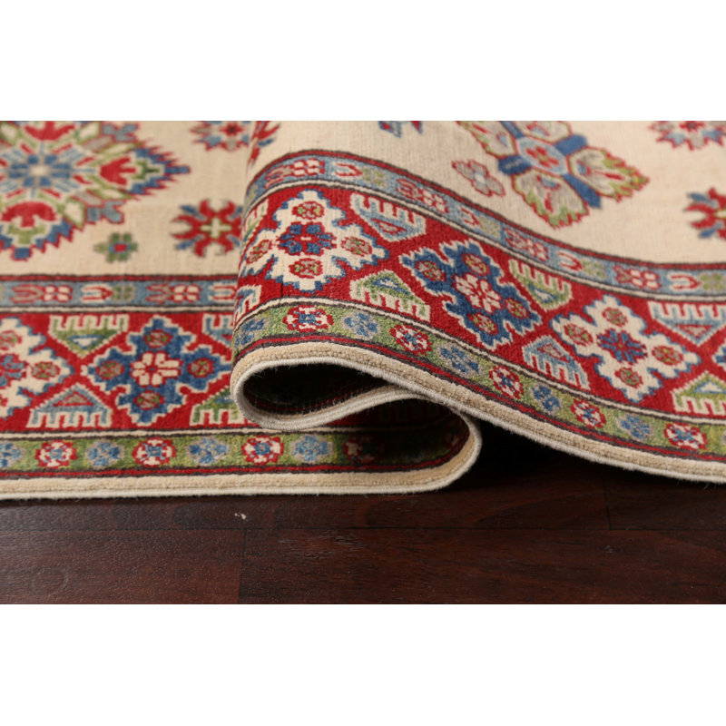 Tapis oriental à motif géométrique à motif de légumes Kazak noué à la main 5 x 7
