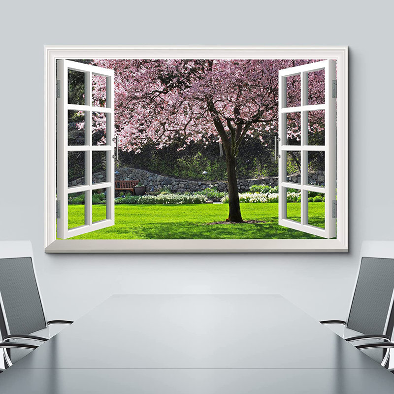 «Window Scenery Cherry Blossom in Spring», impression sur toile tendue