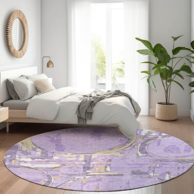 Premium Machine Washable Prisco Lavender Rug, Round 8'