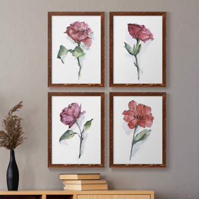 «Watercolor Floral Contour I», ensemble de 4 reproductions d'art sur toile encadrées