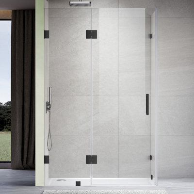 UKH07B3R 48 to 49 in. W X 36 in. D X 80 in. H Frameless Hinged Shower Door in Matte Black with EnduroShield 3/8 in. Clear Glass with 26 in. Door Panel