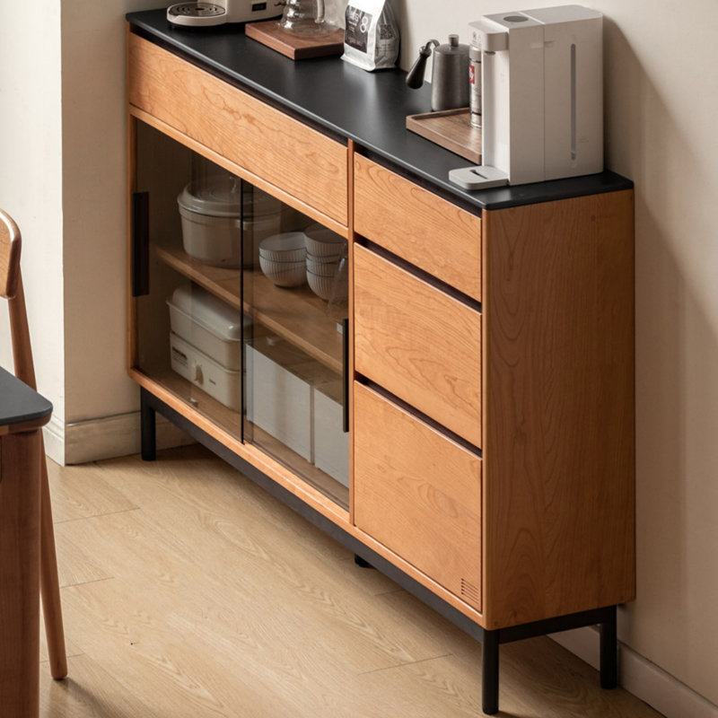 Petit buffet de salle à manger, H 35,43 po x l 59,21 po x P 11,89 po, Brun foncé / noir
