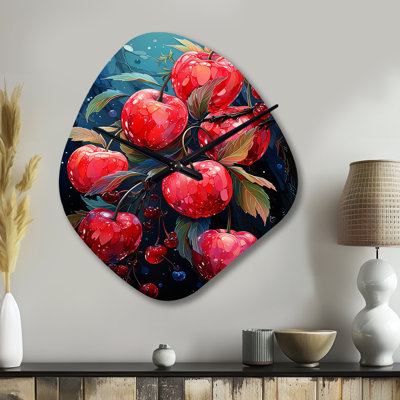 Red Apple Blossom Collage - Apple Blossom Asymmetrical Metal Wall Clock, Red Unique Shape Clock Print
