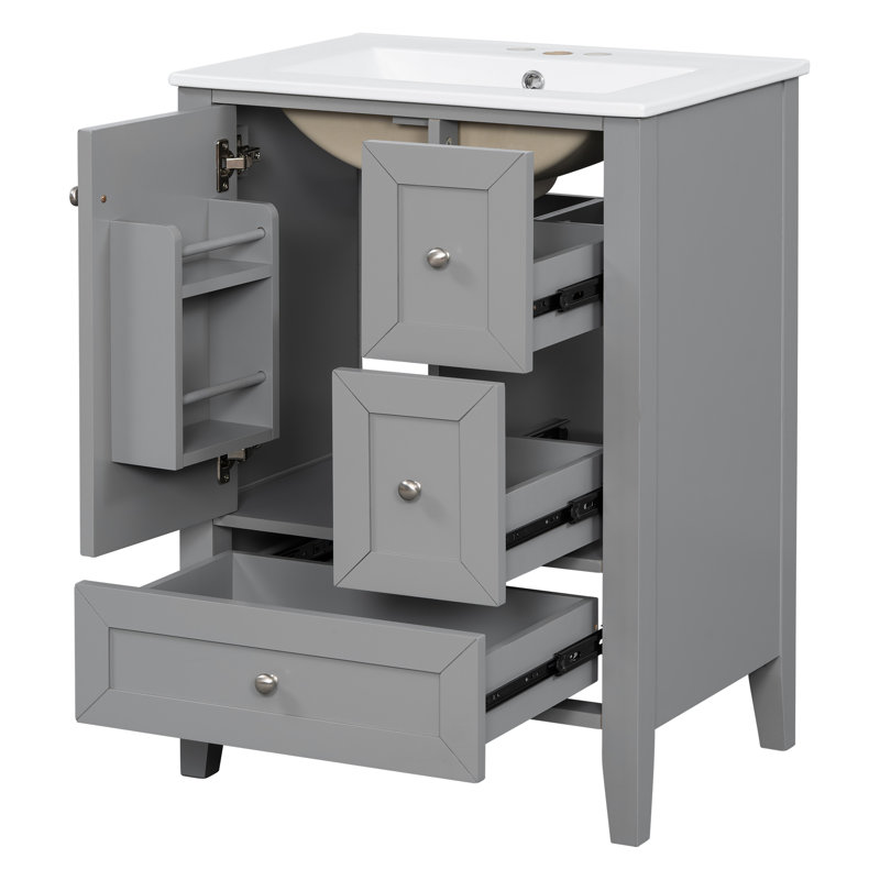 Meuble-lavabo 24 po avec lavabo en céramique blanche, Gris