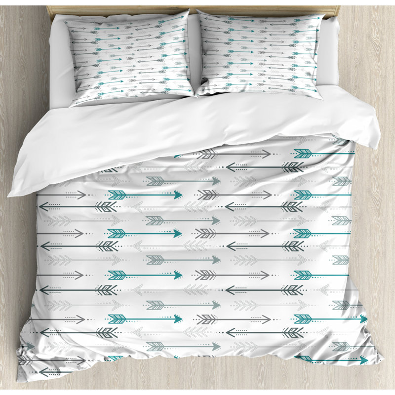 Flower Polyester Duvet Cover, King Duvet Cover + 2 Pillow Shams, Retro Arrow Pattern In Horizontal Line