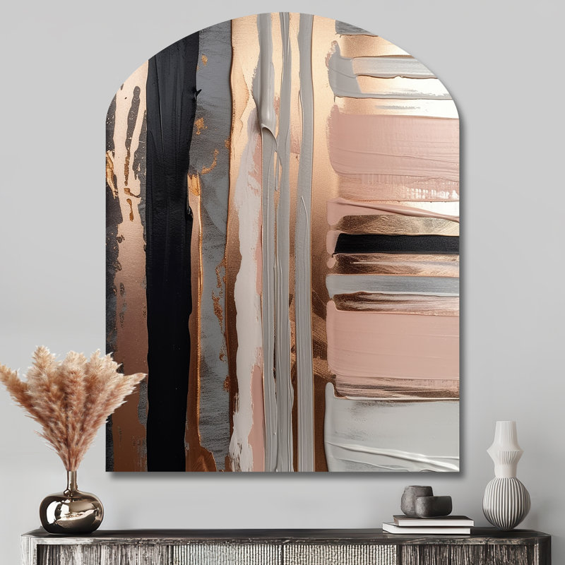 Rosegold And Pink Forms In Contemporary I - Asymmetrical Abstract Metal Wall Decor, Arch Metal Wall Sculpture Print
