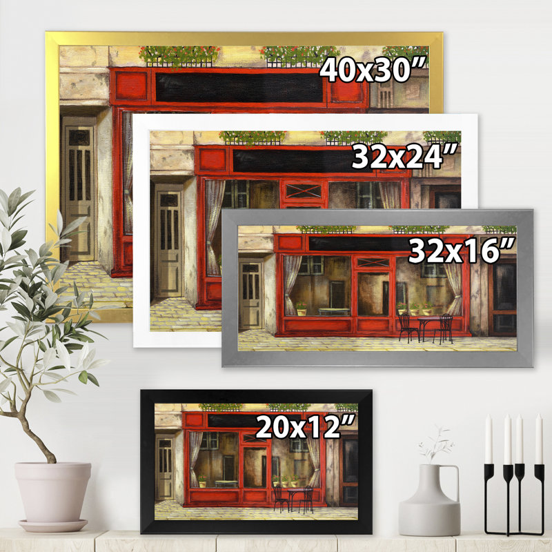 «Red Facade of Charmant Shop in Paris I», impression sur toile encadrée, H 30 po x l 40 po x 1,5 po, Encadrement doré