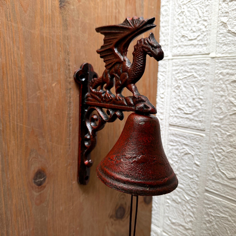 Sonnette de porte murale rustique en fonte avec cordon, rouille rouge, 9 pouces de haut