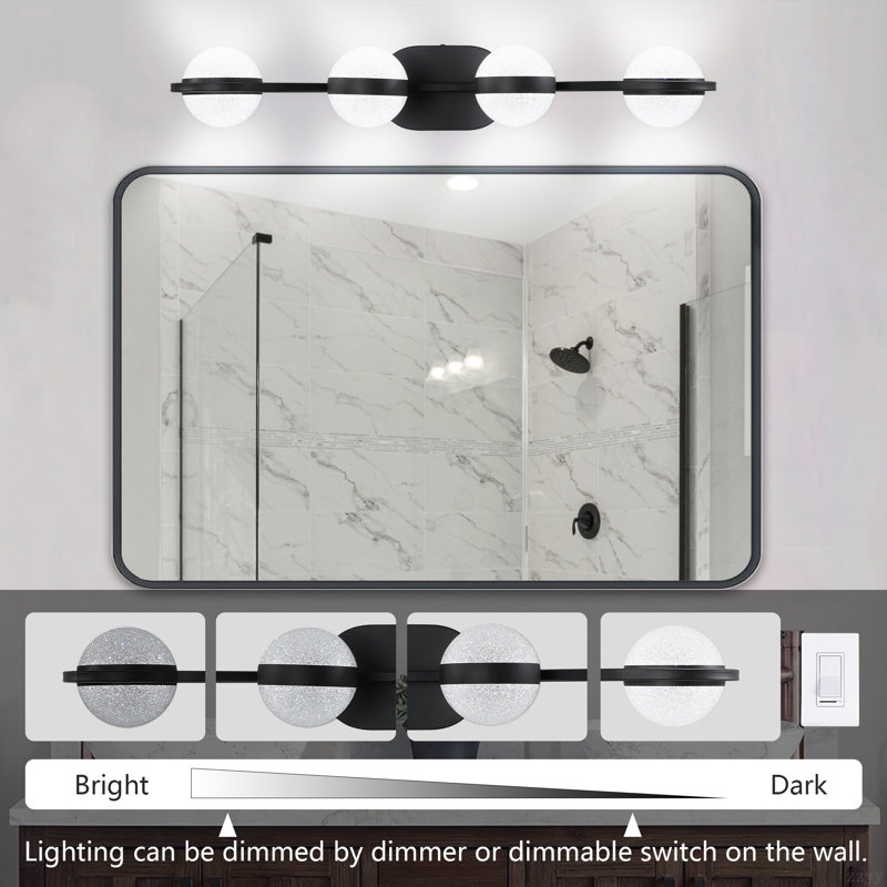 Luminaire de salle de bain minimaliste à DEL 30 po avec abat-jour en acrylique sable sable cristal, luminaire mural décoratif à 4 lumières, convenant au miroir de meuble-lavabo