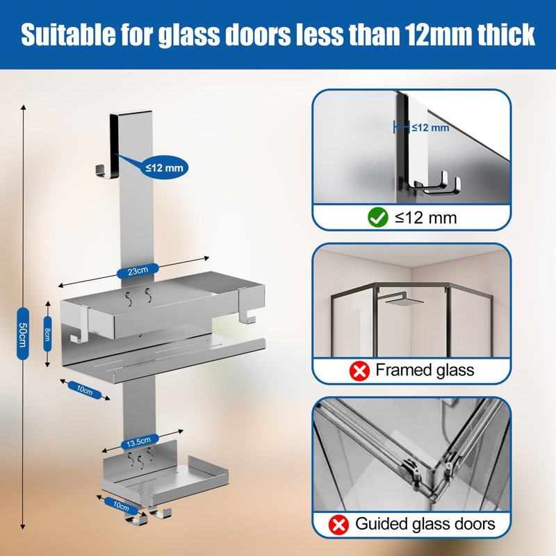 Over‑the‑Door Hanging Shower Caddy, SUS304 Stainless Steel Bathroom Organiser, No‑Drilling Storage Shelf