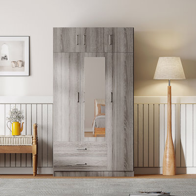 Armoire à miroir 3 portes avec 2 tiroirs et armoire supérieure