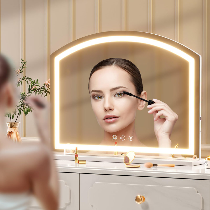 Nastaran 36" x 24" Arch Vanity Mirror with Light, Tabletop Desk Mirror with USB Charging Port, Dimmable 3 Colors Mode 3-Year Warranty