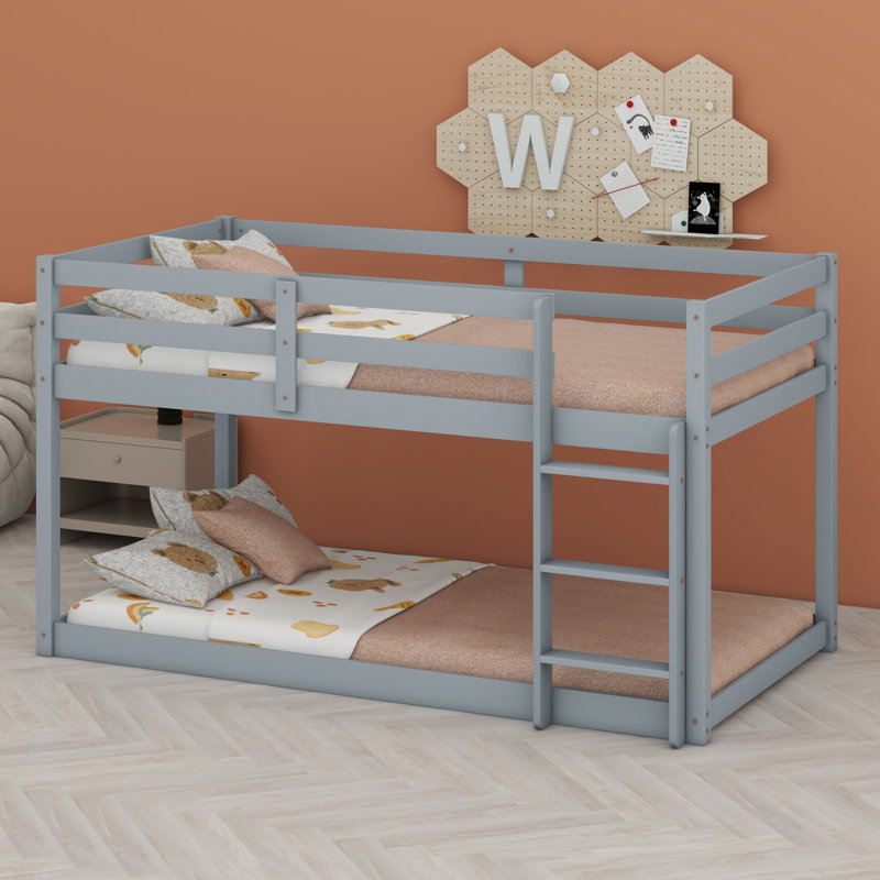 Lit superposé en bois avec échelle, Gris