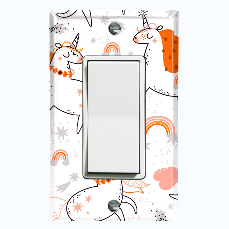 Plaque murale d'interrupteur à bascule orange à 1 arc avec licorne