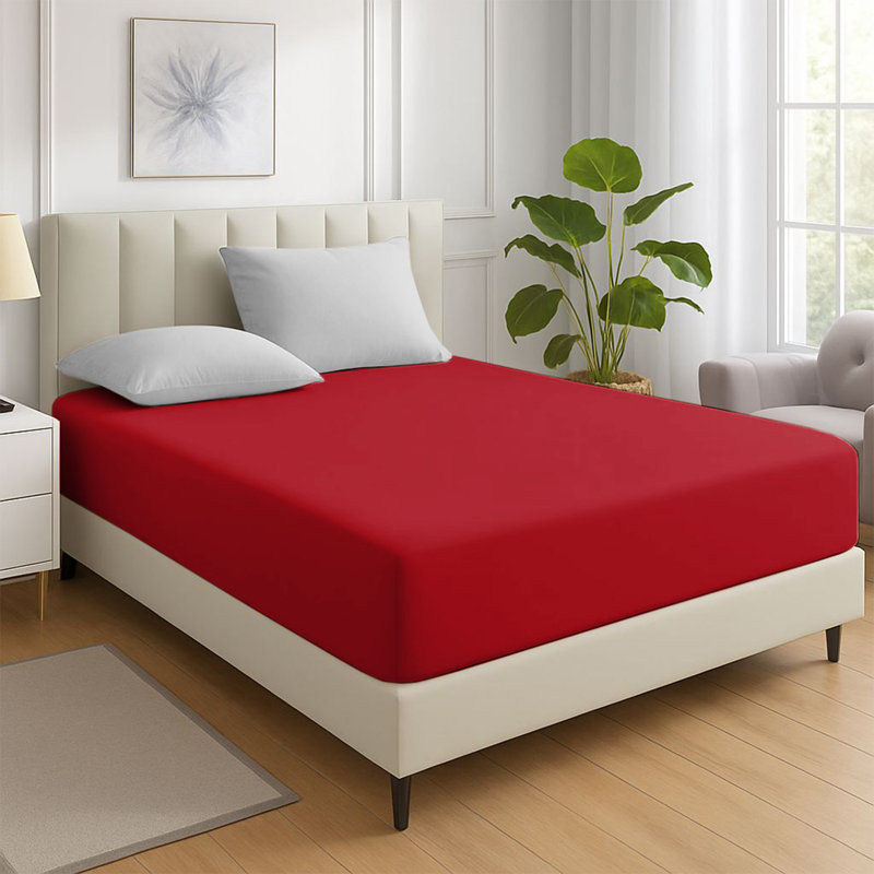 200 Thread Count Microfiber Deep Fitted Bed Sheet – 25cm Pocket, Red, Single (3')