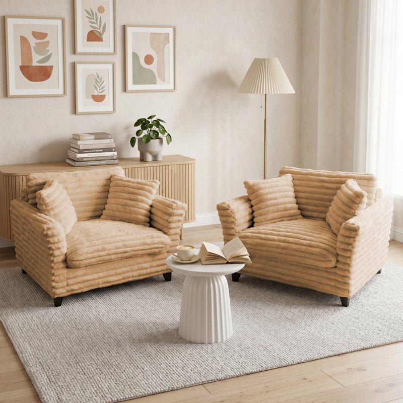 Fauteuil d'appoint surdimensionné à assise profonde avec coussins pour salon (ensemble de 2), Camel