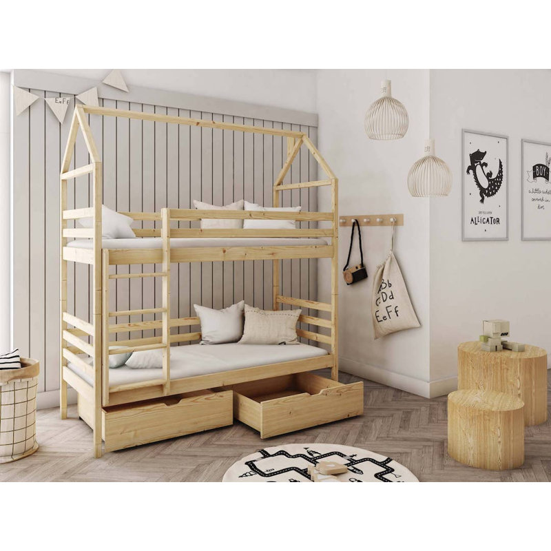 Gertie Bunk Bed House Beds with Storage Included, Pine