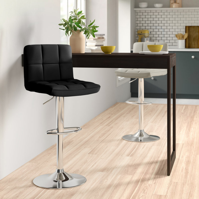 Shayna Swivel Upholstered Adjustable Height Counter Stool with Metal Frame, Black, Silver