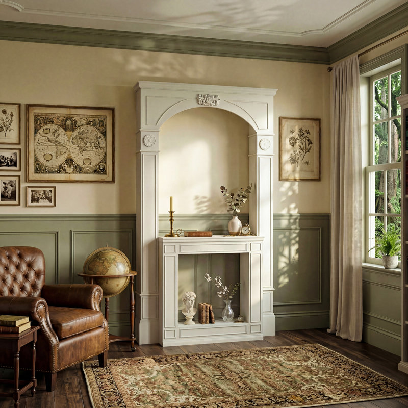 Cadre de cheminée autoportant avec arche classique, manteau de cheminée décoratif décoratif avec détails sculptés (foyer non inclus)