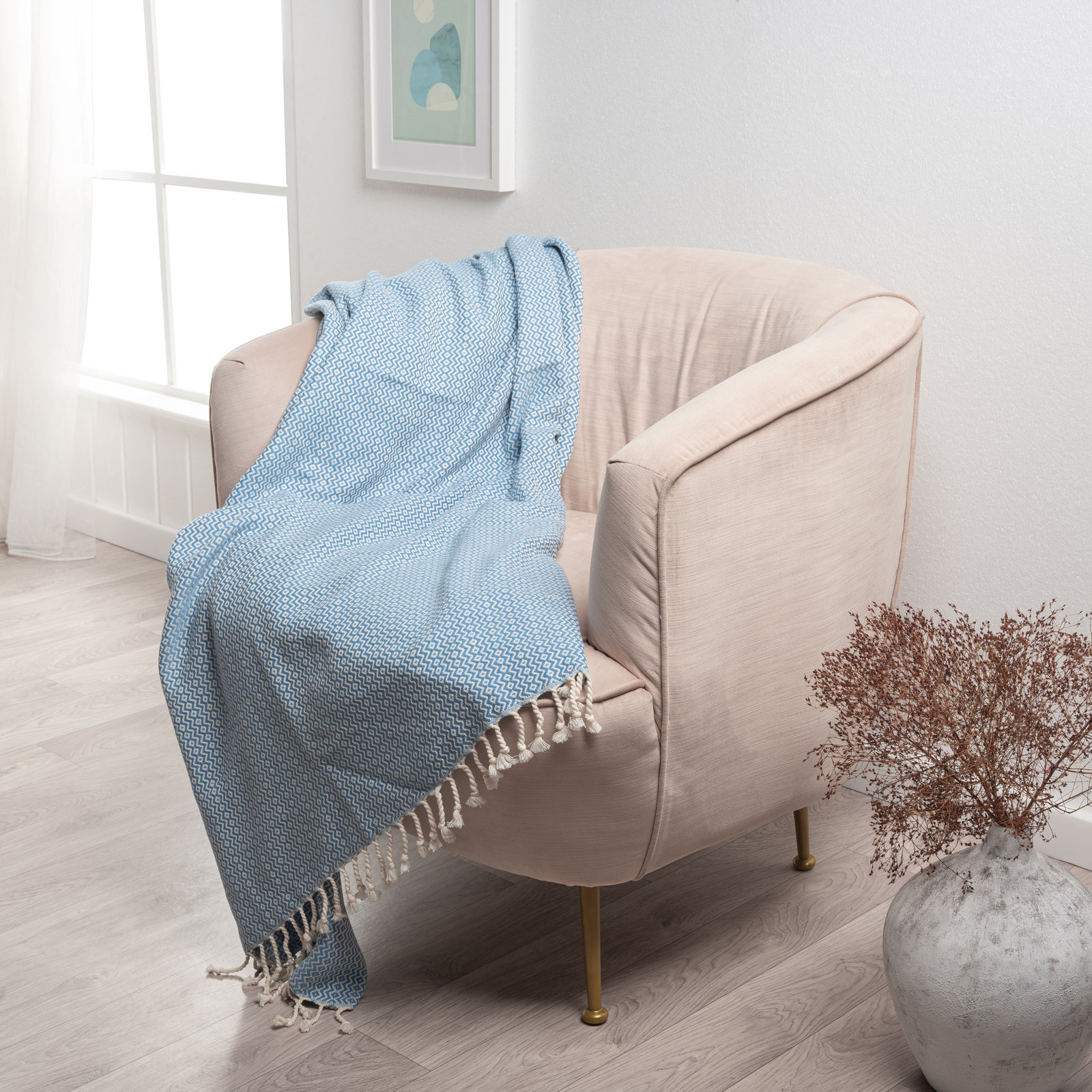 Dacion Cotton Throw Blanket, Blue