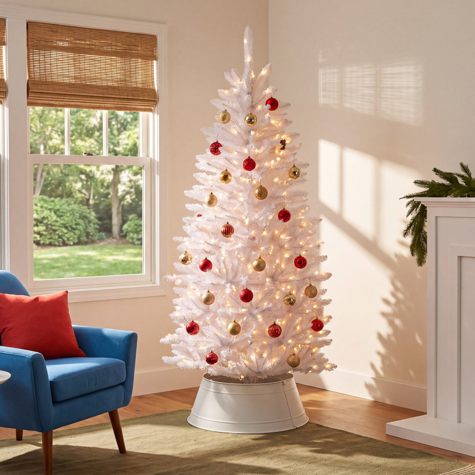Slim Pre-Lit White Christmas Tree, 4.5'