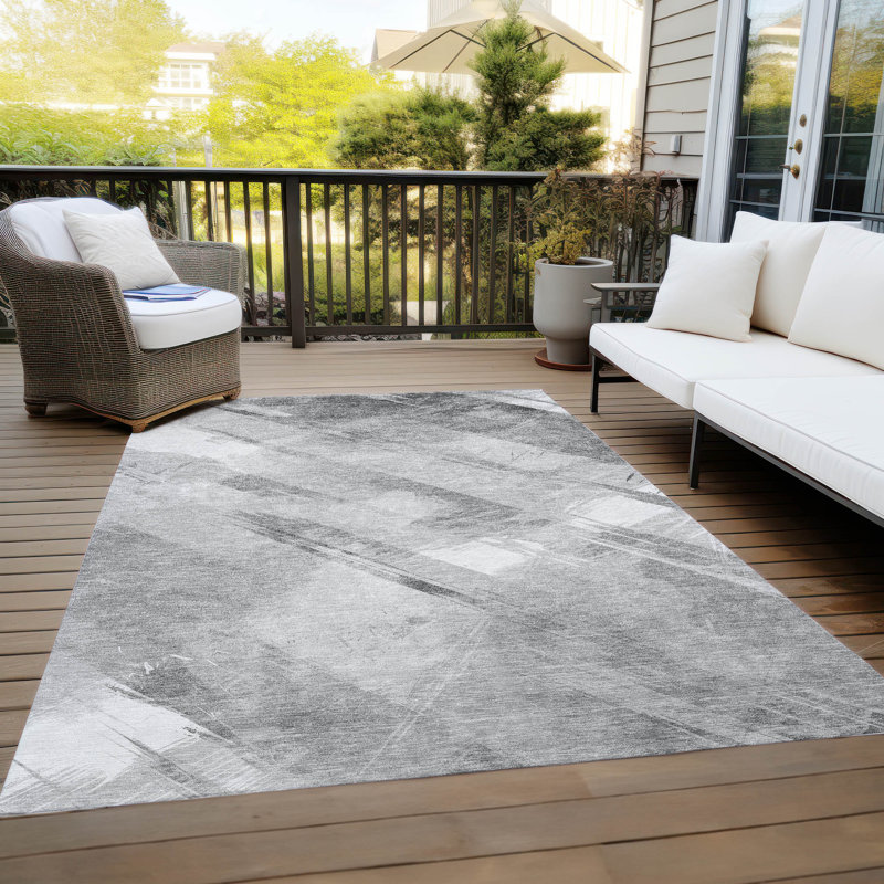 Machine Washable Indoor/Outdoor Claudian ACN1537 Gray Rug, Rectangle 5' x 7'6"
