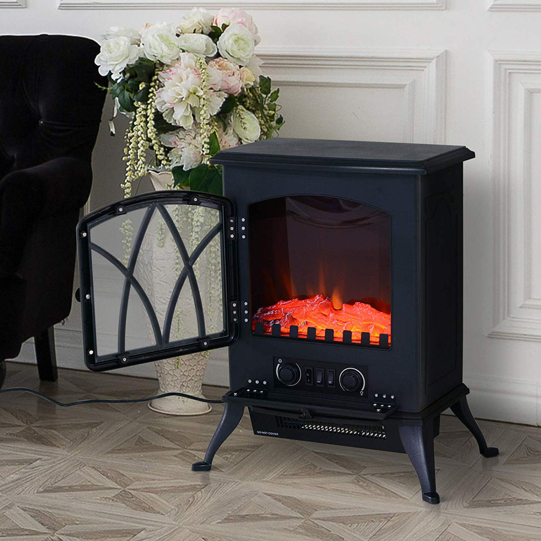 Gideon Free Standing Fireplace Flame Effect Electric Heater Log Burning Black