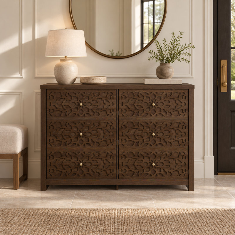 Lukasik 45.4'' W 6-Drawer Double Dresser, Royal Walnut
