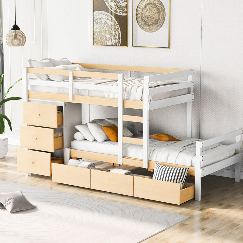 Natural Twin Over Loft Bunk With Storage Drawers And , Strong Pine Structure, Enhance Bedroom Comfort Style Drawers, & Construction, Look