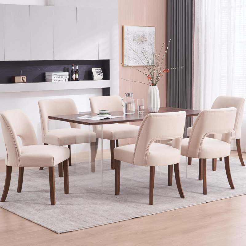 Ensemble de 6 chaises de salle à manger rembourrées avec pieds en bois, Beige