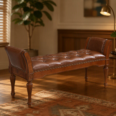 Banc ottoman capitonné en cuir PU de 137 cm, style rétro, avec coussin moelleux, structure en bois massif, idéal pour l'entrée, la chambre ou le salon.