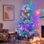 Arbre de Noël artificiel extra plein pré-éclairé, hauteur 6 pi, construction à charnières, finition argentée, matériau en PVC avec support en métal