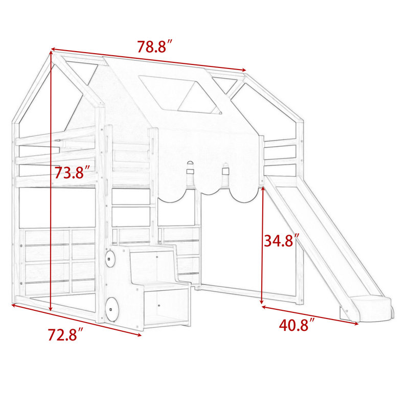 Artia Playful Loft Bed With Slide, Staircase, Full, White/Pink