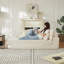 Canapé-lit semi-circulaire 78,5 pouces en velours côtelé 2-en-1 78 pouces, fauteuil inclinable design avec coussin pour le cou et cinq coussins décoratifs dans le salon-1226498506