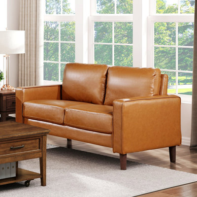 Modern Style Sofa For Indoor, Modern Style Brown Faux Leather Upholstered Love Seat With Comfortable Cushion And Solid Wood Frame For Living Room