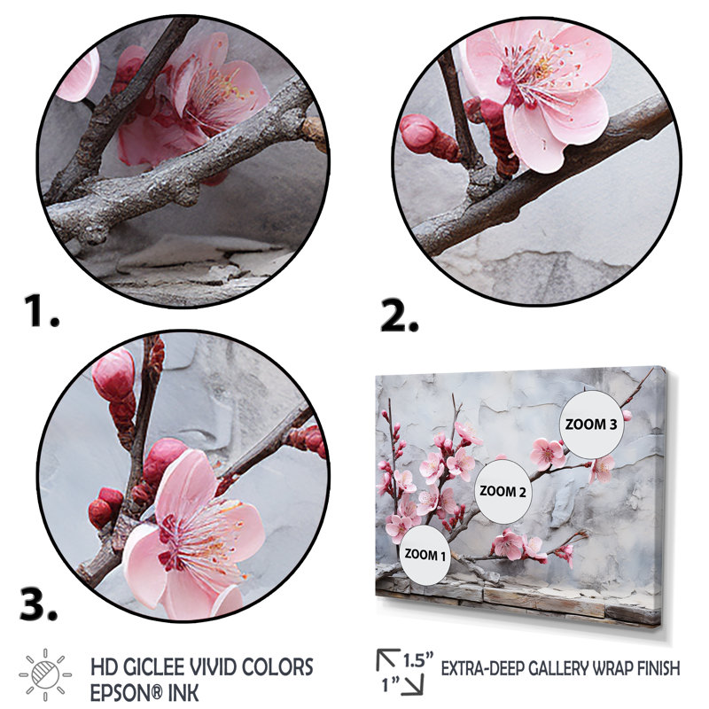 Fleurs de cerisier rose fin de l'hiver - art mural cerisier en fleurs, Cadre flottant brun, H 12 po x l 20 po x P 1 po