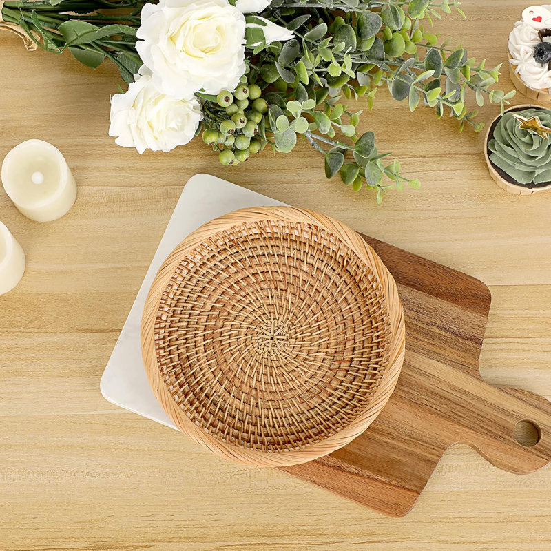 Small Woven Wicker Basket - 7.6" Round Entryway Organizer for Keys