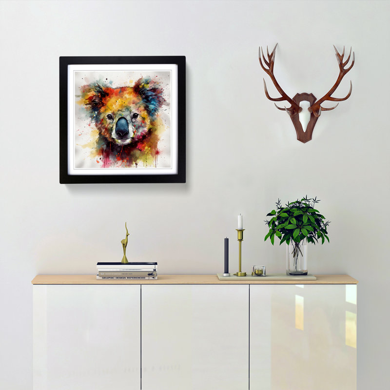 Koala Bear Abstract Art No.2 - Single Picture Frame Print on Wood, Black