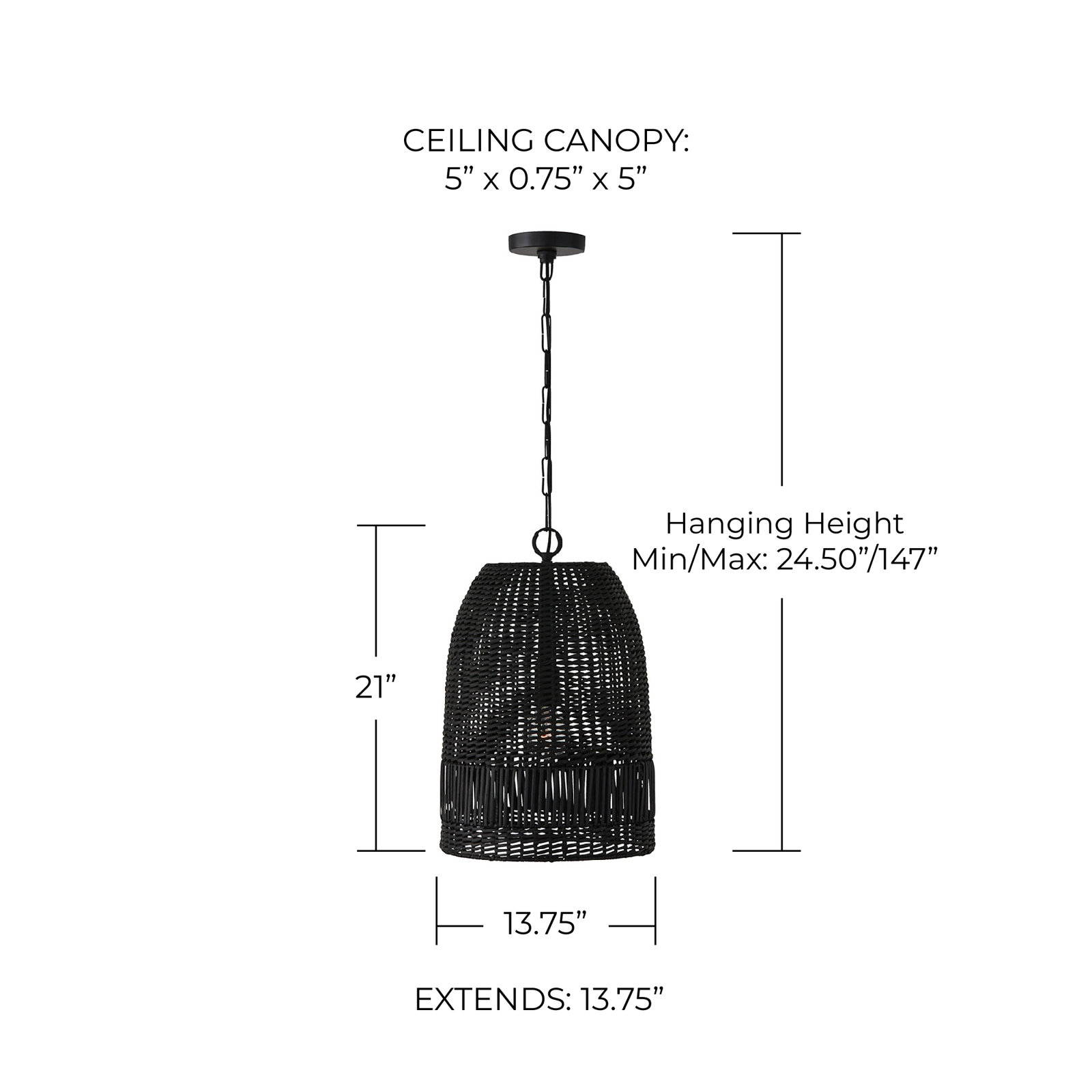 Hasley Single Light Rattan Dimmable Pendant, Black