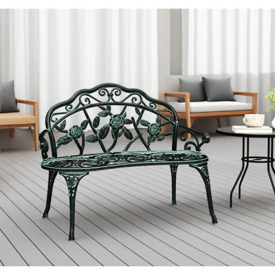 Banc d'extérieur en aluminium moulé, design ergonomique, pieds inclinés, poids net de 10 kg, idéal pour terrasse, structure robuste et légère, capacité de charge de 240 kg