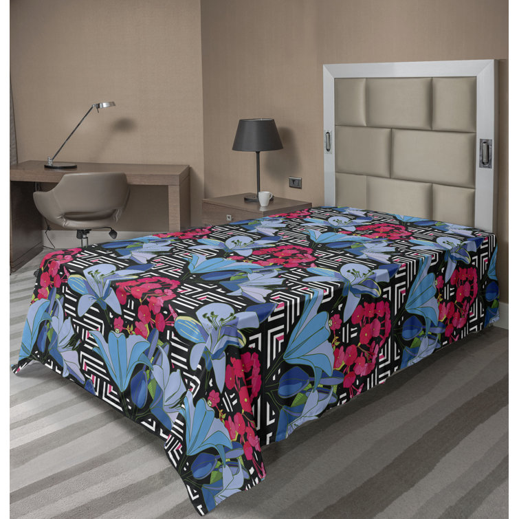 Ambesonne Floral Boho Flat Sheet Leafy Tropical Blooms